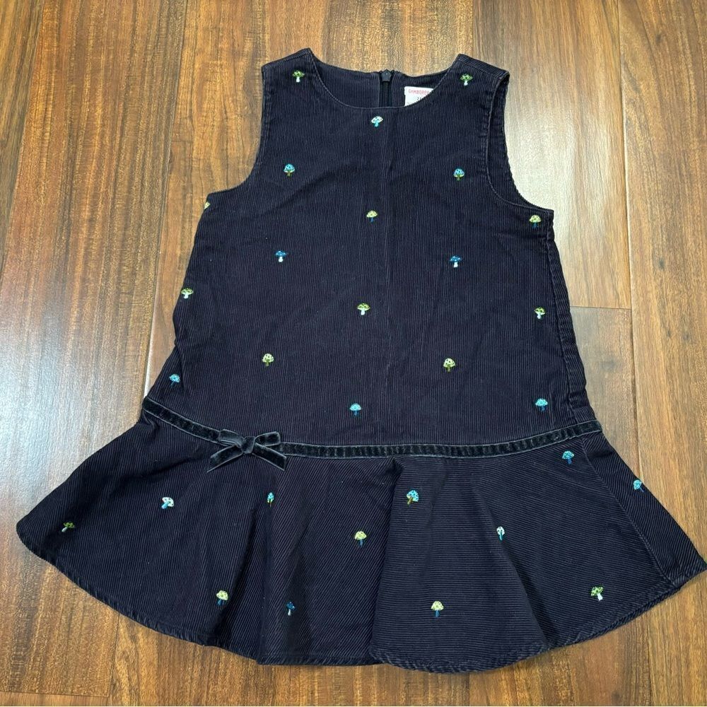 Gymboree vintage 2003 navy/grey corduroy embroidered mushroom dress